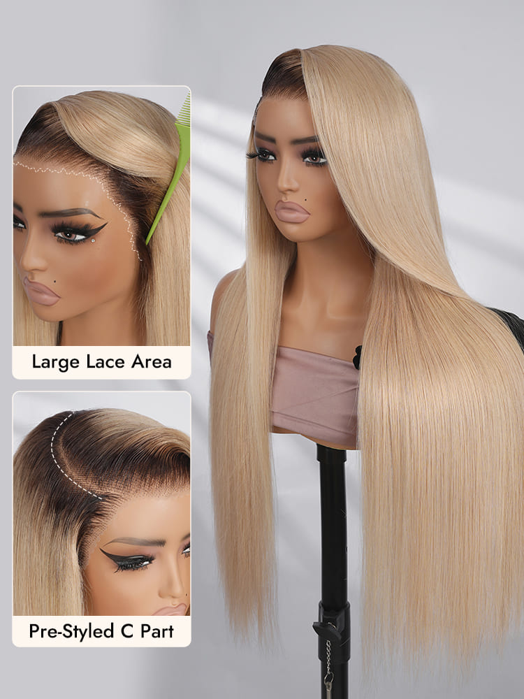 Ombre Straight Hair Wig With Dark Roots