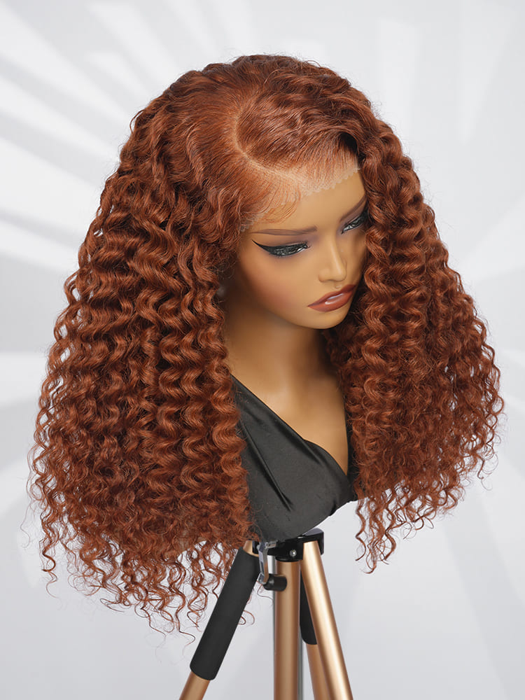 C Part Copper Orange Deep Wave Wig
