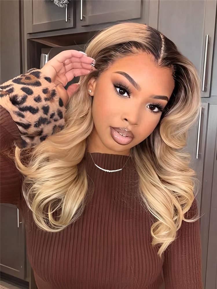 Ombre Honey Blonde Hair Wig With Pre Plucked Hairline
