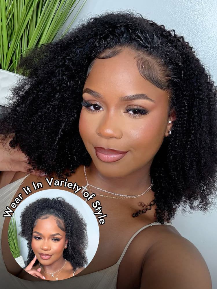 Afro Curly Half Wig with Baby Hair