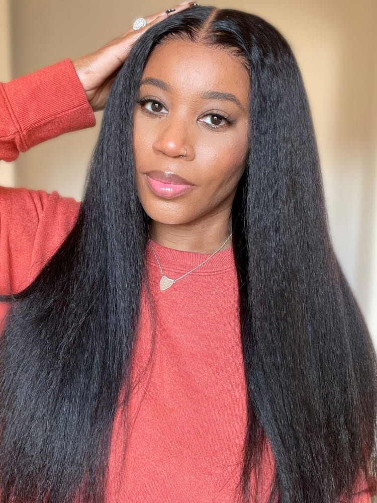 Full Kinky Straight 7x4 Lace Glueless Wig