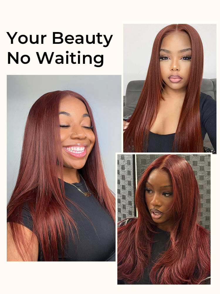 Reddish Brown Layer Cut Straight Hair Wigs