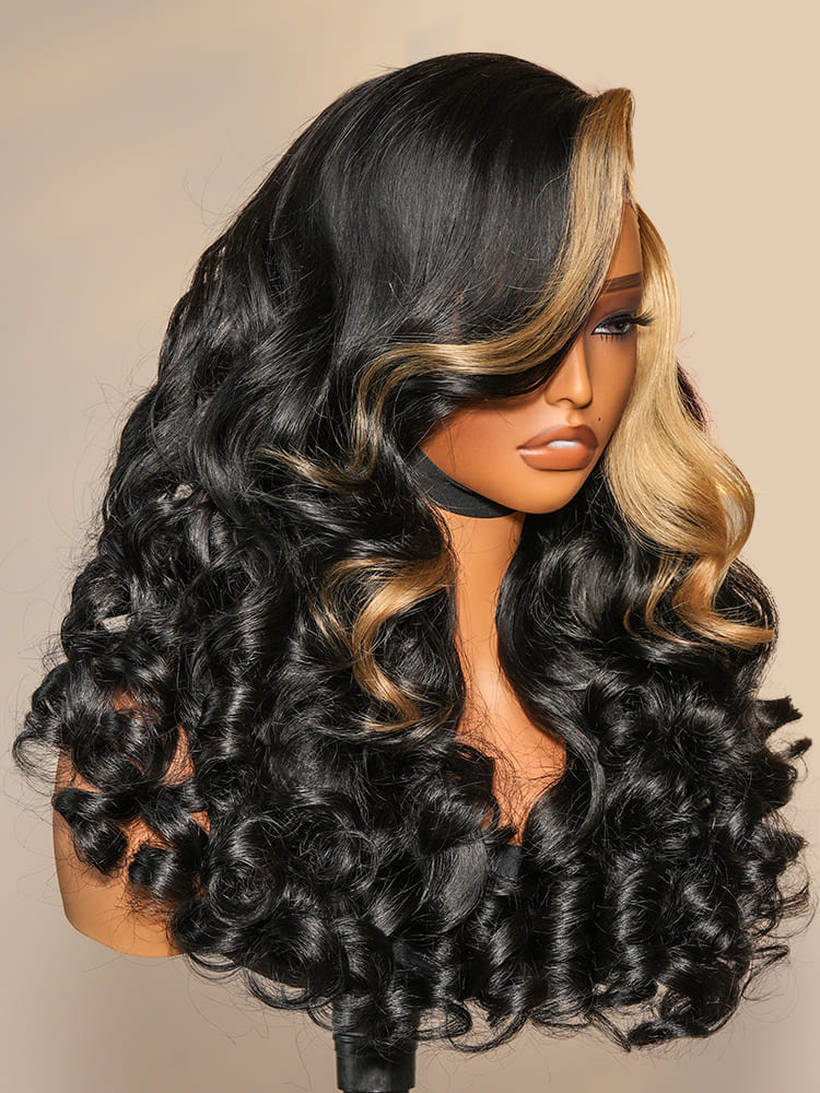 Blonde Highlights Skunk Stripe Wigs