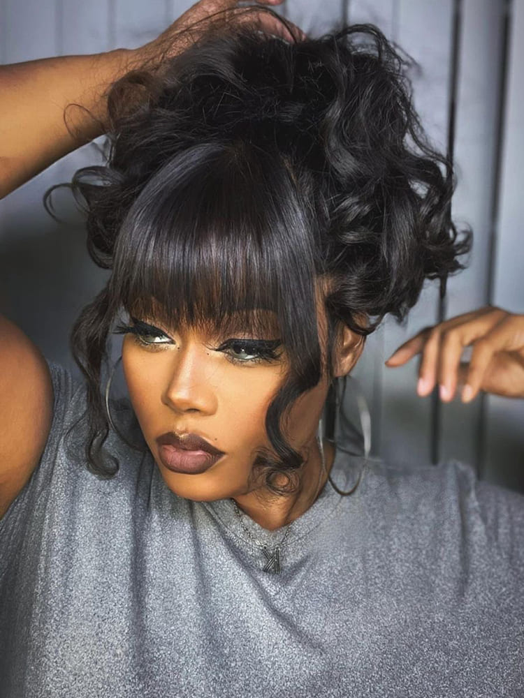 360 Messy Bun Wig With Bangs