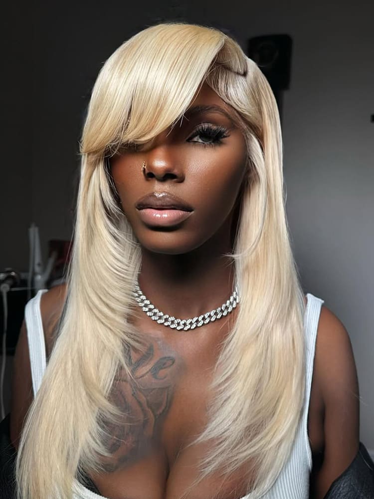 Side Bangs Layered Cut Straight Glueless Wig