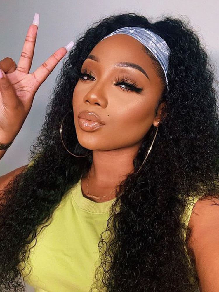 100% Human Hair Curly Headband Wigs