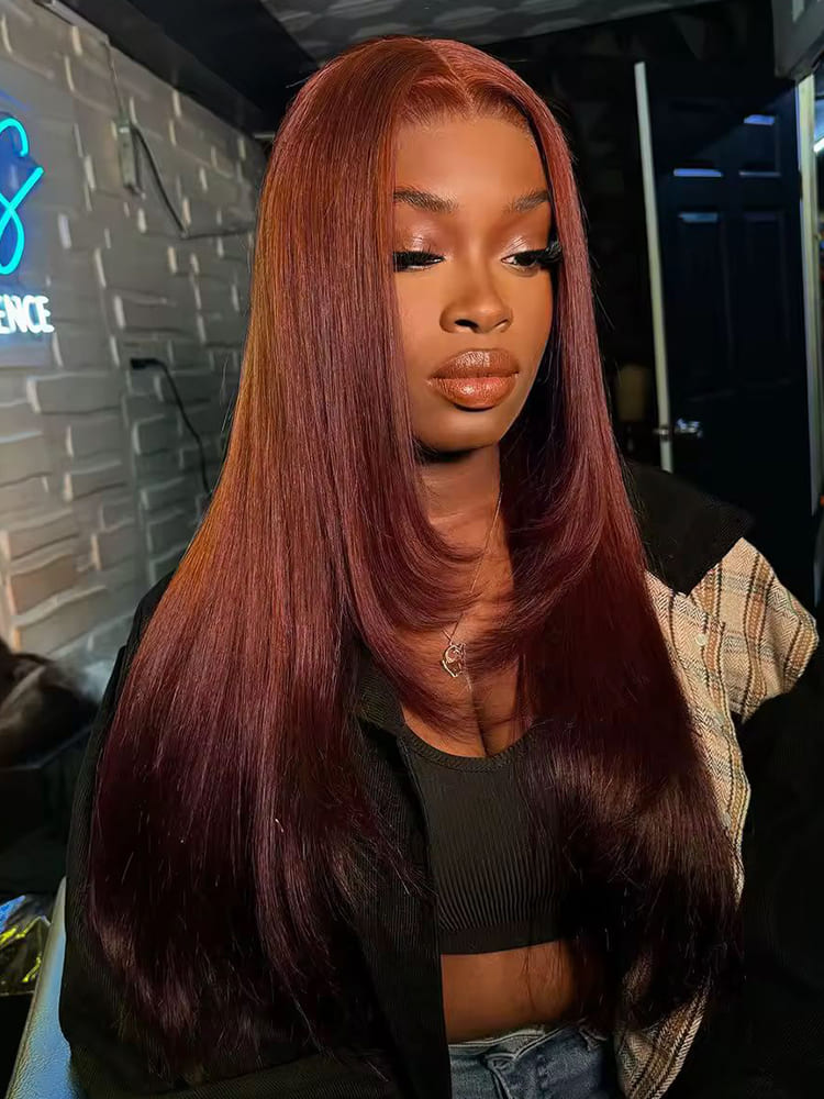 Reddish Brown Layer Cut 5x7 Lace Closure Wig
