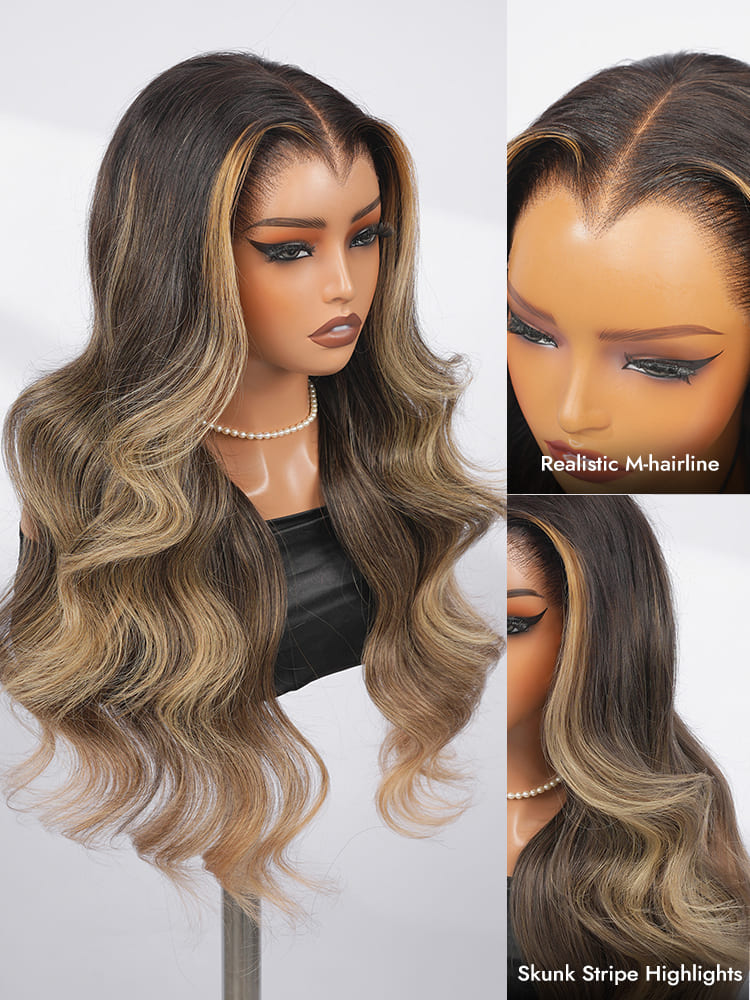 M Hairline Skunk Stripe Highlight Wigs