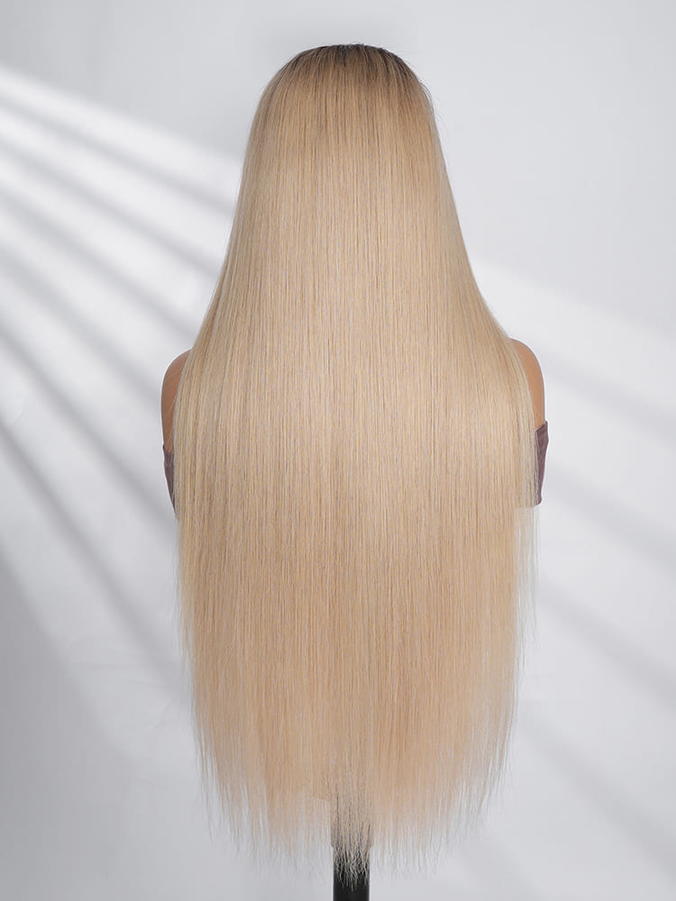 Blonde Ombre Straight Hair Wig With Dark Roots