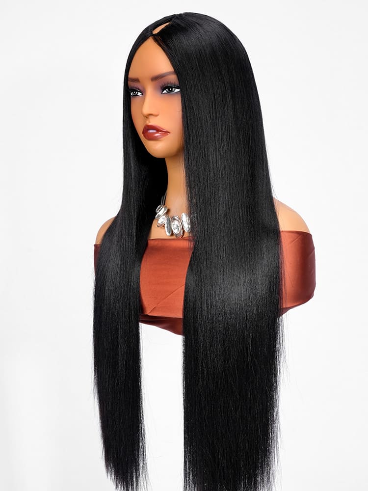 Light Kinky Straight Elastic Drawstring V Part Wigs