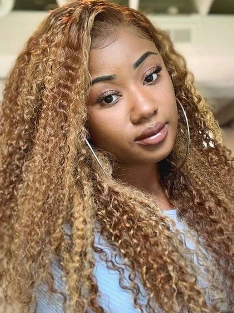 Honey Blonde Highlight Curly Wig