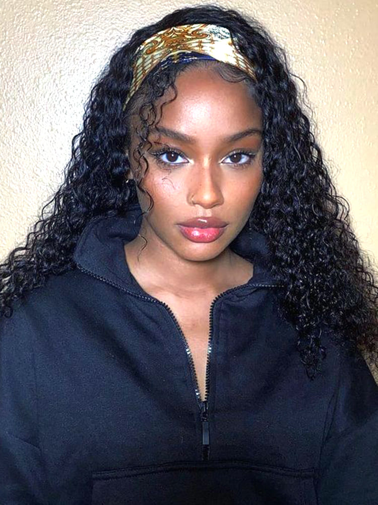 Human Hair Curly Headband Wigs