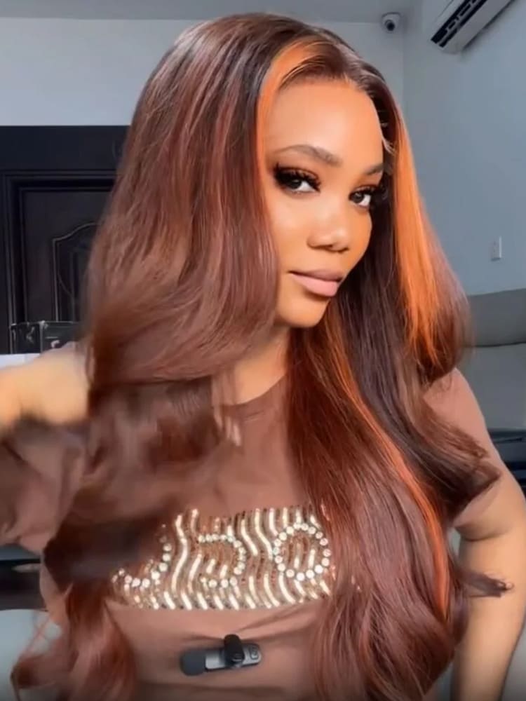 Copper Highlight Skunk Stripe Wig