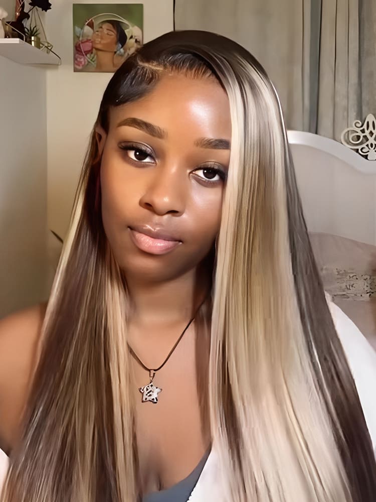 Highlight Straight Wig Side Parting