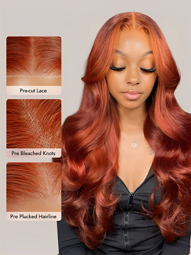 Copper Orange Body Wave Wig With Preplucked Hairline