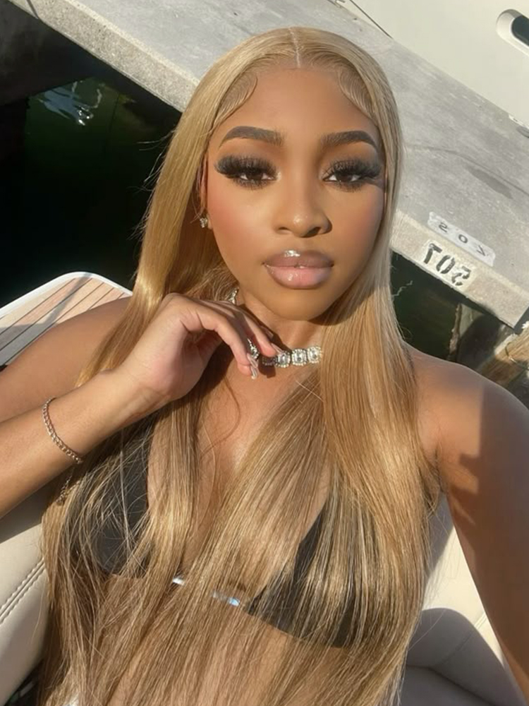 Bone Straight Rich Caramel Blend Lace Front Wigs