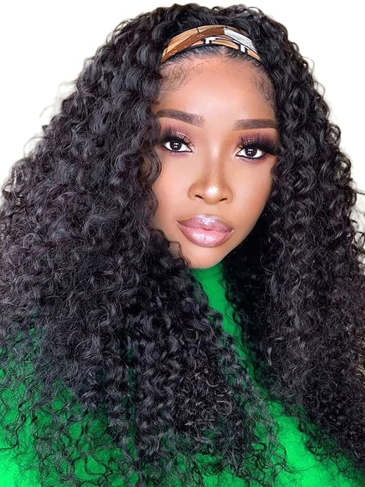 100% Human Hair Kinky Curly Headband Wigs