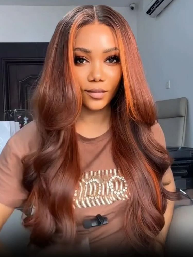 Copper Highlight Skunk Stripe Hair Wigs
