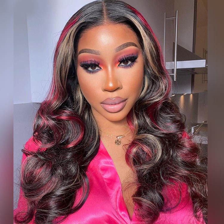  Black Wig With Burgundy Highlights