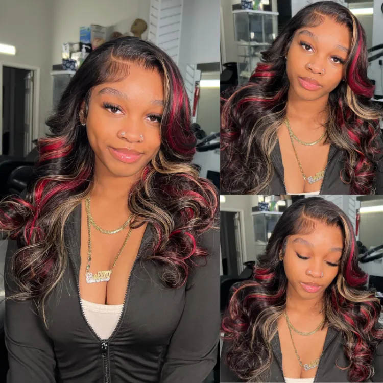  Black Wig With Burgundy Highlights