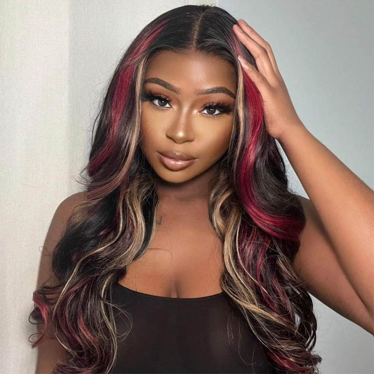  Black Wig With Burgundy Highlights