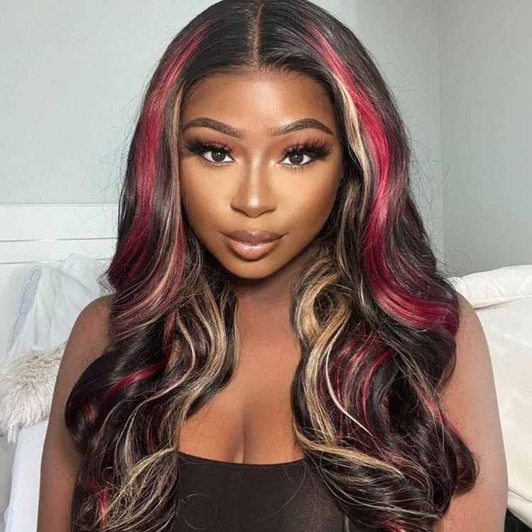  Black Wig With Burgundy Highlights