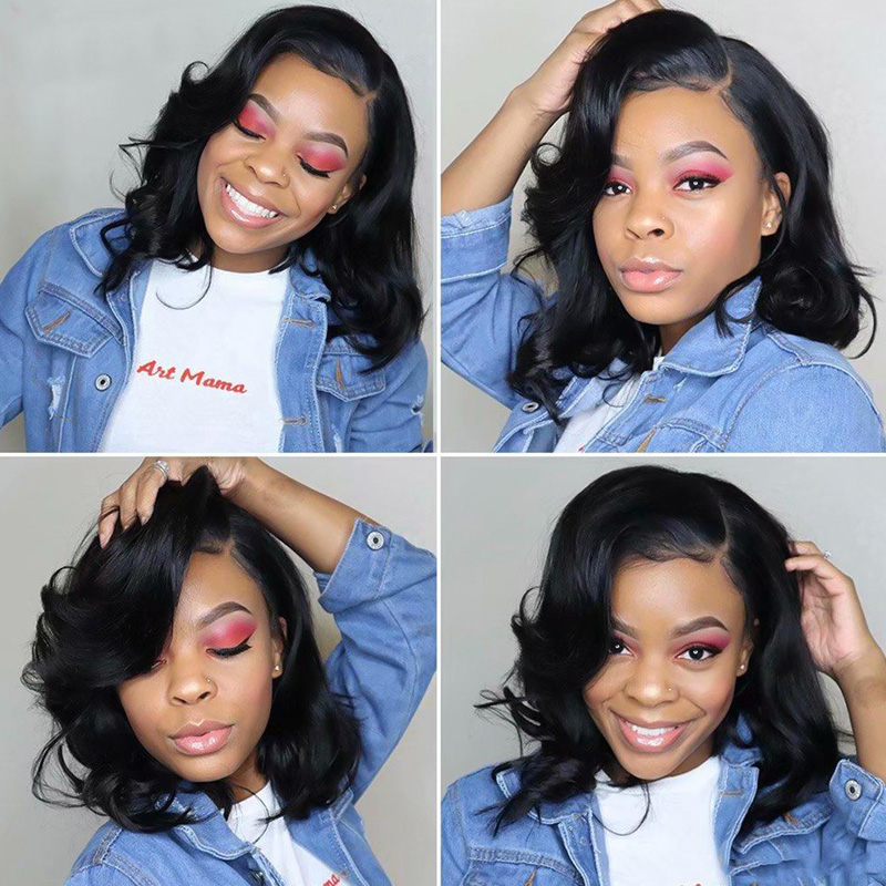 Body Wave Short 13*4 Lace Front Human Hair Wigs 150% - 180% Density Bob Wig