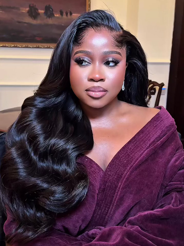 bouncy full body wave side part wig