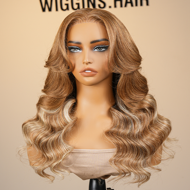 brown wig with blonde highlights