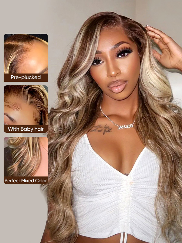 brown wig with blonde highlights