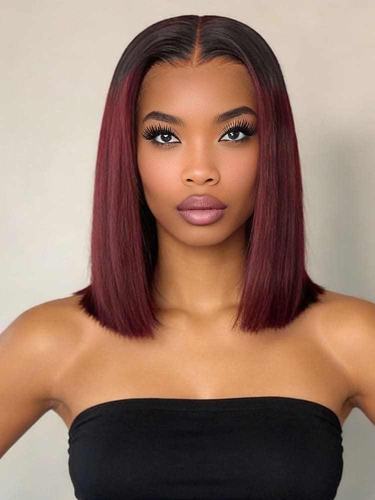 Ombre Burgundy Ready to Wear Bob Straight Wig