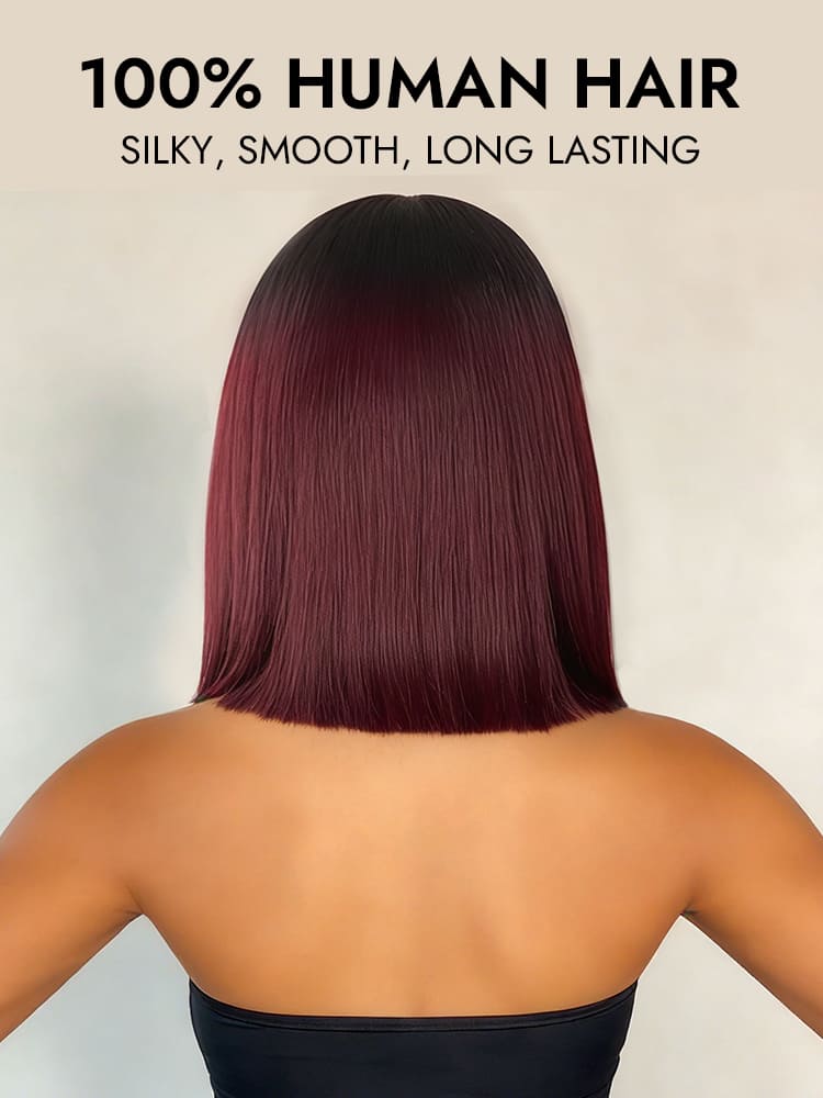 Ombre burgundy human hair bob wig