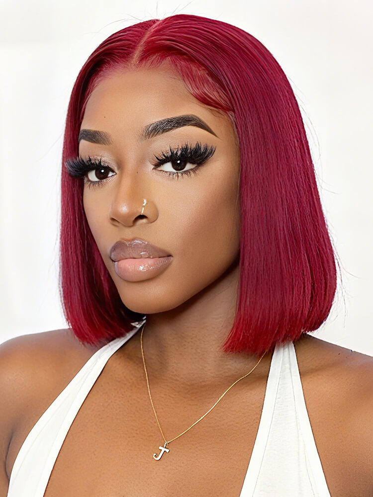 Burgundy Straight BOB Wig 8 Inch