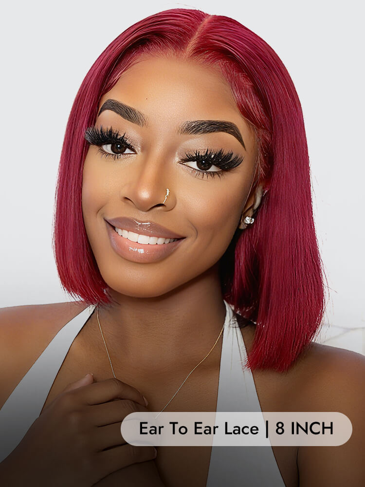  Burgundy Human Hair 8 Inch BOB Wig