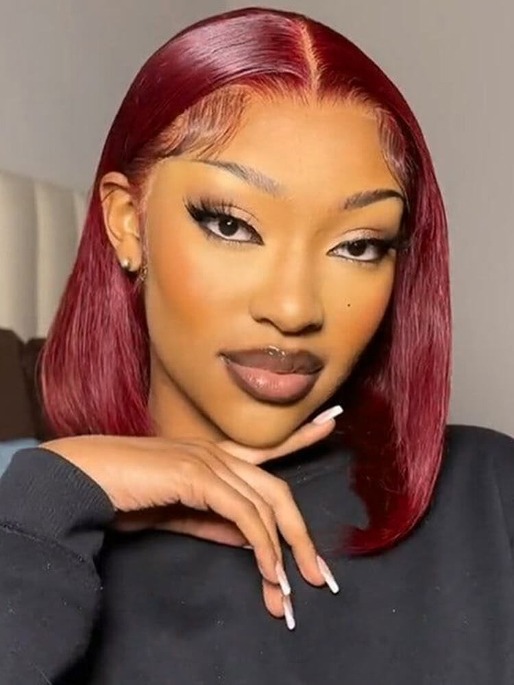  Burgundy Human 8 Inch BOB Wig