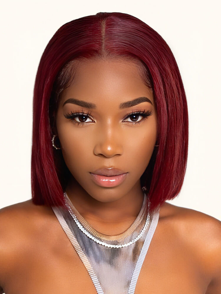 Burgundy Human 8 Inch BOB  13x4 Lace Frontal Wig