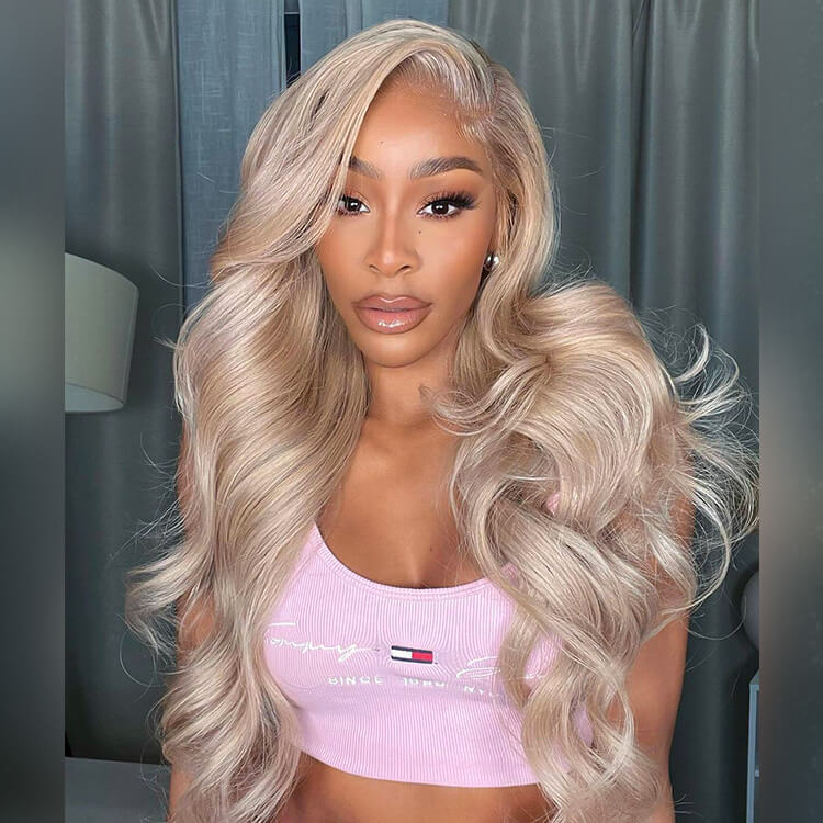 Champagne Blonde Hair Color Body Wave Lace Front Wigs