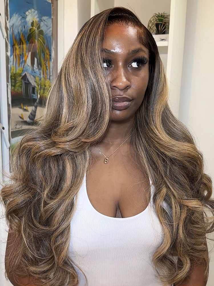Balayage  Blonde Highlights Glueless Wig 