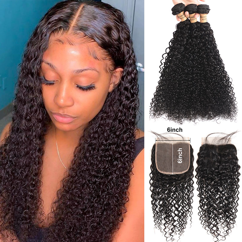 Curly Hair Bundles with 6*6 Lace Closure