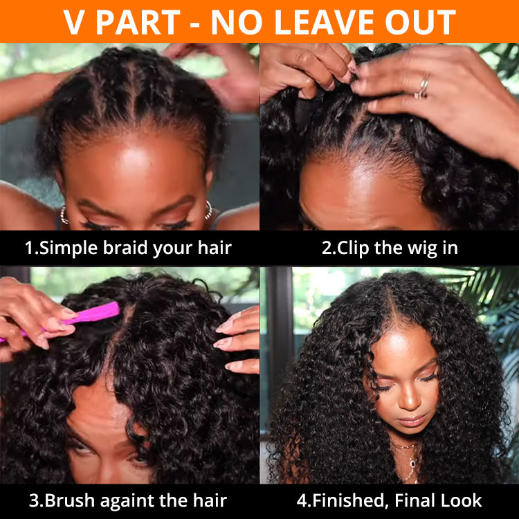 Curly V Part Wig
