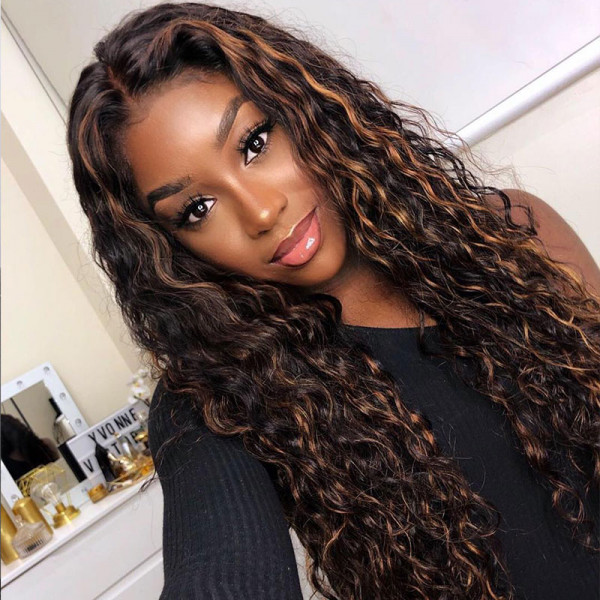 Deep Wave Wigs Highlight Lace Front Wigs Pre Plucked Human Hair Transparent Lace  Wigs -Wigginshair