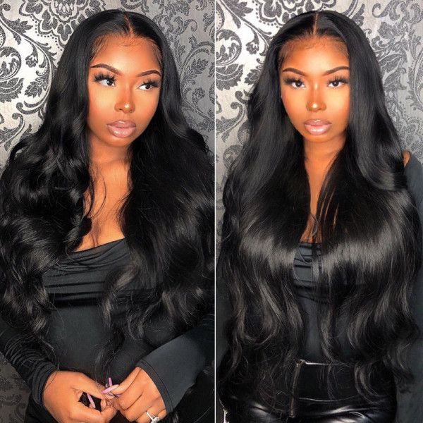 Long Black Wigs 14-36 Inches Body Wave 13*4 Lace Front Wigs With Baby Hair - Wigginshair