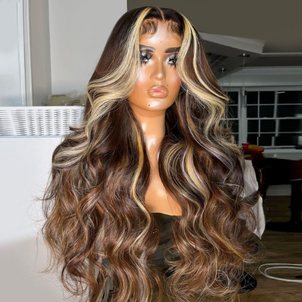Body Wave 4/613 Brown Wig With Blonde Highlights Lace Front Wigs  -Wigginshair