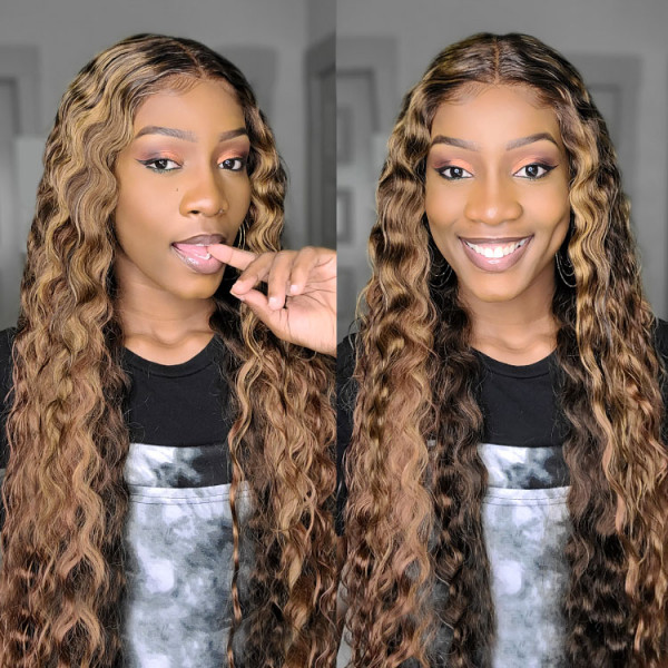 Highlighted Wigs Deep Wave Lace Front Wigs Crimp Hair Style -Wigginshair
