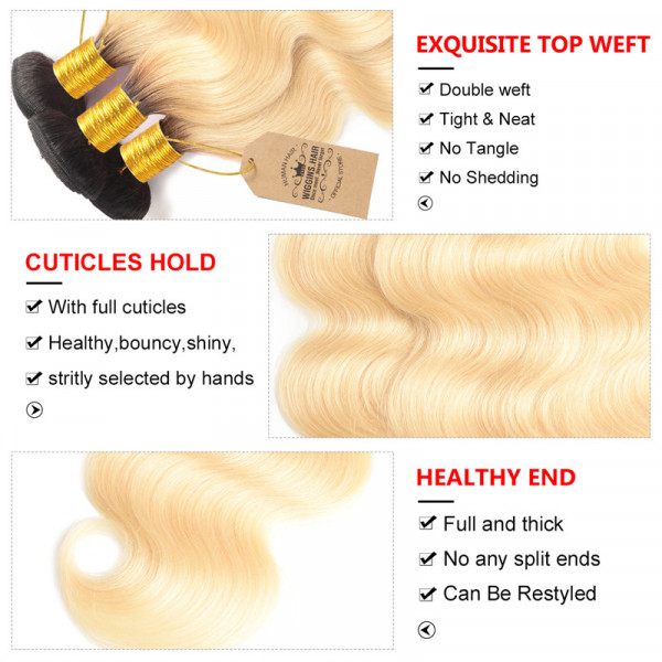 Ombre Hair Color 1B/613 Body Hair Bundles With13x4 Lace Frontal ...