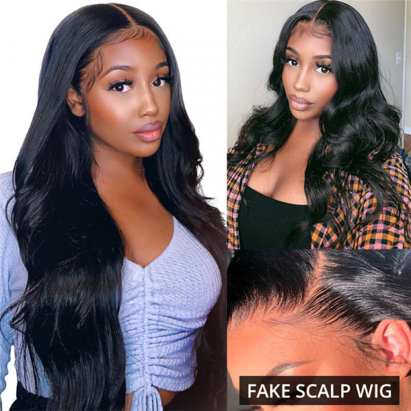 Body Wave Fake Scalp Wigs Glueless Lace Front Wigs With Baby Hair ...