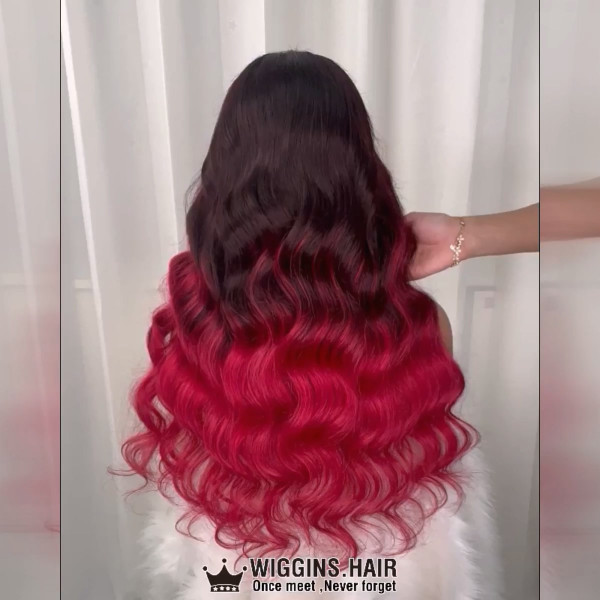 Black Wig With Burgundy Highlights Red Lace Front Wigs -Wigginshair