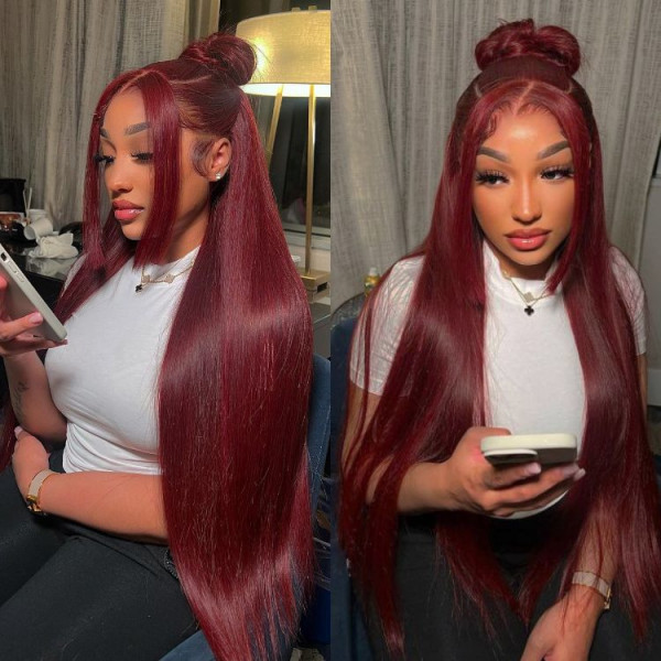 Cherry Cola Red Human Hair Wigs Straight Cherry Red Colored Hair ...