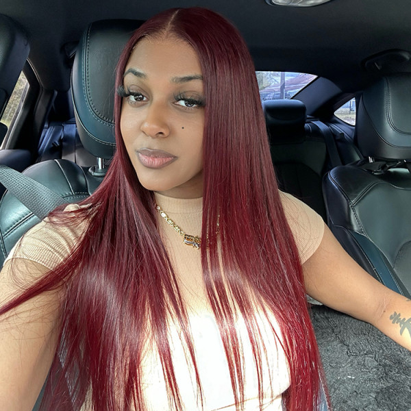 Cherry Cola Red Human Hair Wigs Straight Cherry Red Colored Hair ...