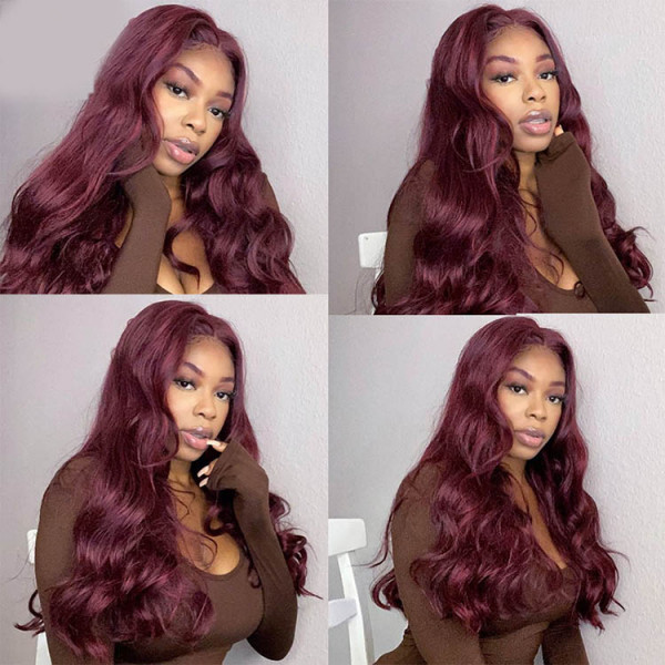 Burgundy Wigs Body Wave 13x4 Lace Front Wigs 99J Colored Wigs Real Hair ...